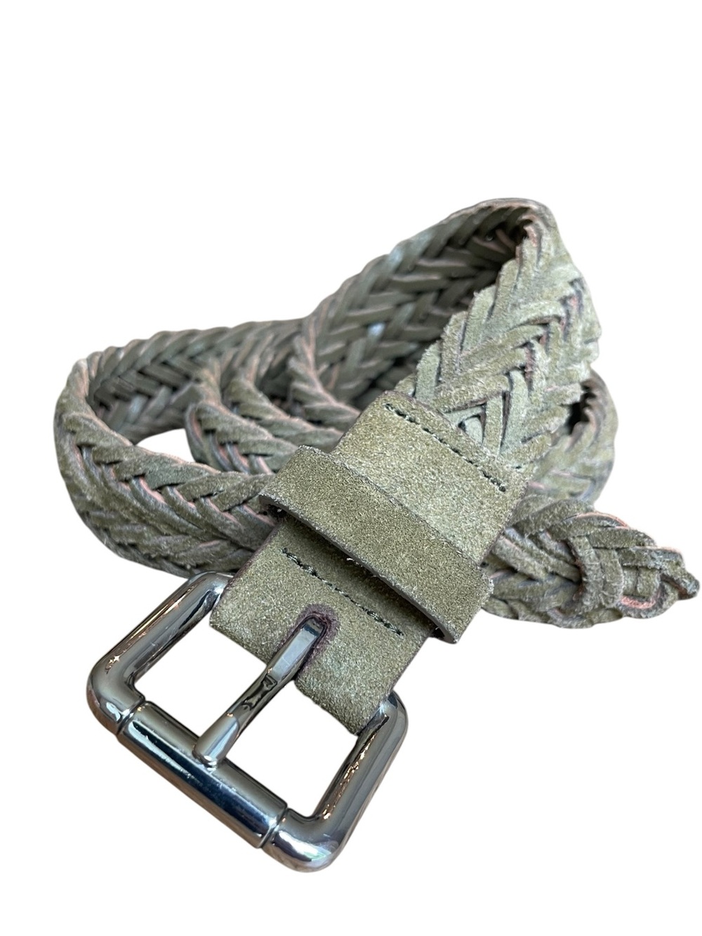 Banana Republic BR Men's L Belt Tan Green Suede Leather Braided Woven Italy